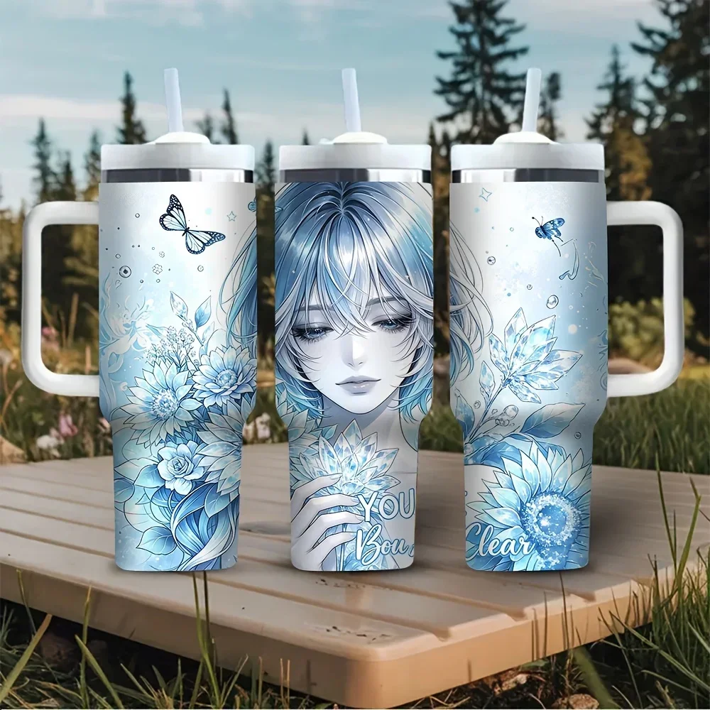 Outdoor Camping Anime - Kubek termiczny 40oz z uchwytem, niebieski