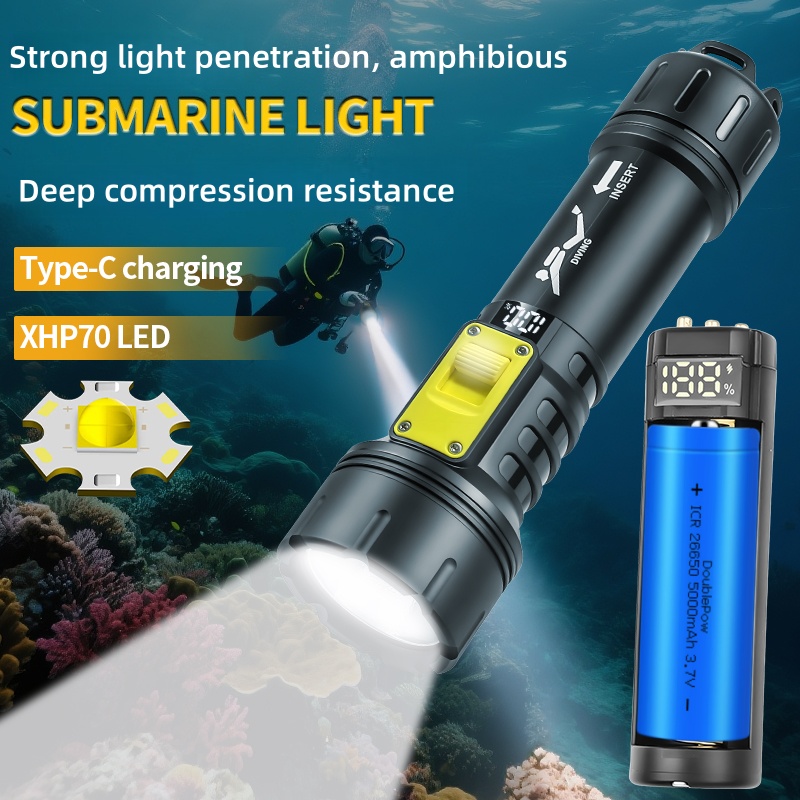 Outdoor Camping And Fishing - Nowa latarka nurkowa XHP70 IPX8 Wodoodporne
