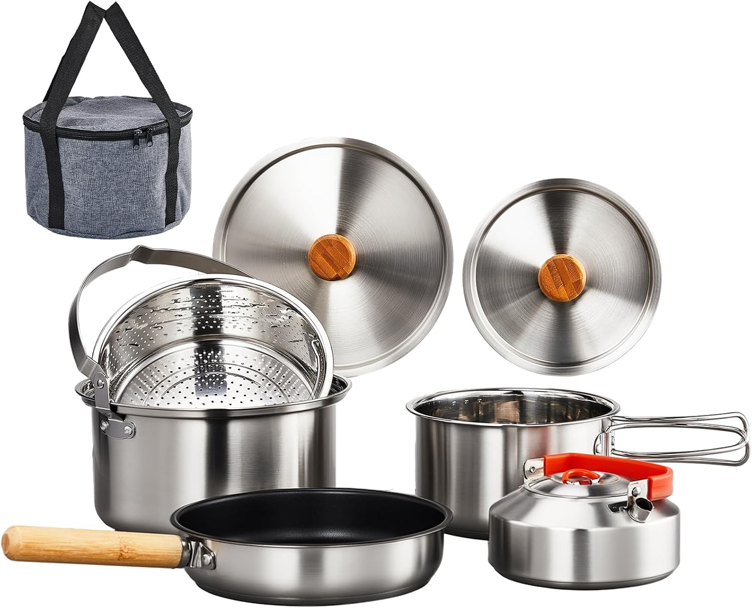 Outdoor Camping Kettle - 6-częściowy zestaw naczyń kuchennych, lekki garnek,